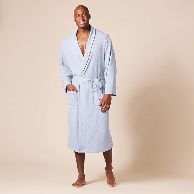 Amazon Essentials Men's Lightweight Cotton Waffle Bathrobe (Available in Big & Tall)