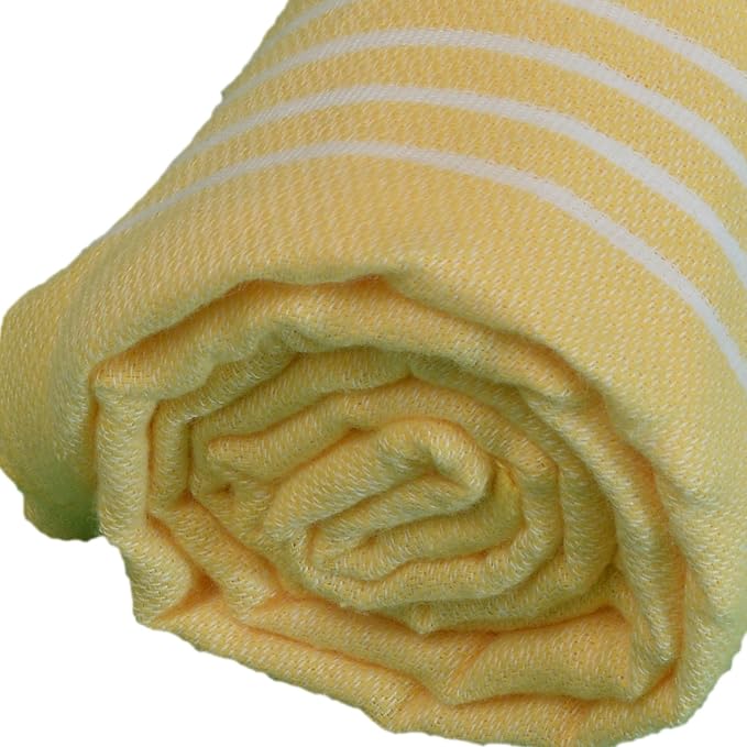 Bersuse Towels Anatolia XL Beach Blanket Throw Blanket Turkish Towel 100% Cotton Extra-Large Quick-Dry Lightweight Premium Peshtemal Towel - 61x82 Inches, Yellow (Set of 3)