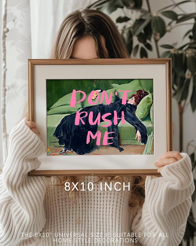 Vodefoad Don't Rush Me Altered Art Portrait, Girly Wall Art, Trendy Gallery Wall Print, Pink Graffiti Poster, Vintage Painting, Women Wall Artwork Maximalist Decor for Bedroom Bathroom Decor - 8x10Inch Unframe
