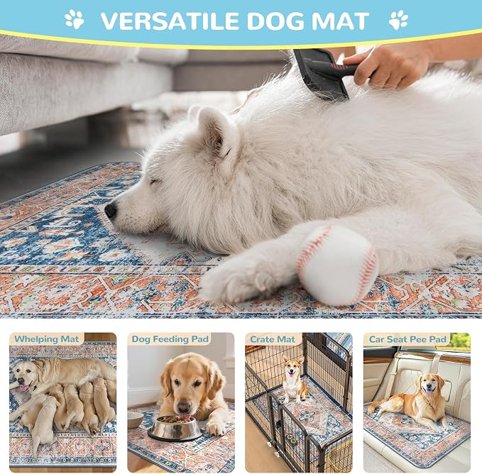 Lahome Reusable Washable Puppy Pads - 2 Pack Super Absorbent & Waterproof Dog Training Mats for Potty, Crate and Floor - Leakproof Pee Pads with Non-Slip Backing (Beige Blue, 36"x48")