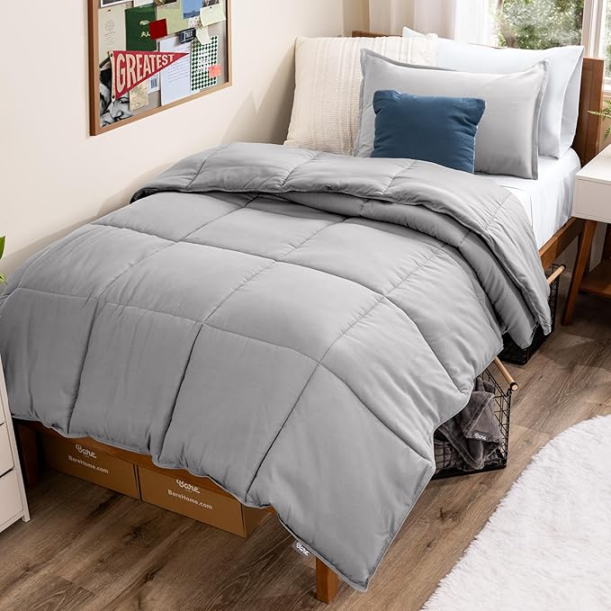 Bare Home Comforter Set - Twin/Twin Extra Long Size - Ultra-Soft - Goose Down Alternative - Premium 1800 Series - All Season Warmth (Light Grey)