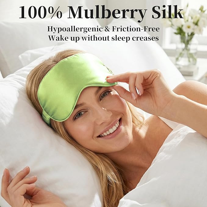 ZLYC 100% Mulberry Silk Sleep Mask Pressure-Free Eye Cover Soft Light Blocking Blindfold for Travel & Nap, Solid Sage Green