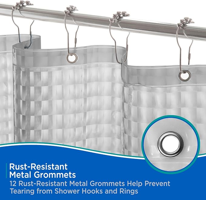 Kenney KN61150 Medium Weight 5 Gauge Embossed Waterproof PEVA Shower Curtain Liner with Rust-Resistant Metal Grommets for Bathroom, 70" W x 72" H, Gray
