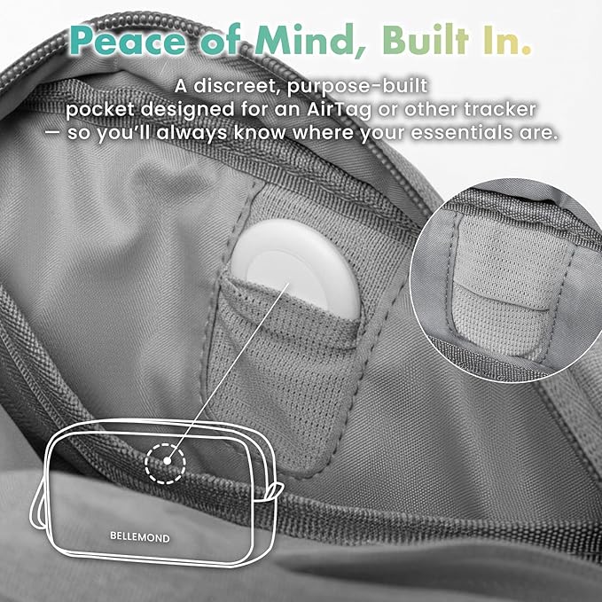 BELLEMOND Tech Organizer Pouch for Travel | Electronics Organizer Case for Cables, Chargers & Accessories | Hidden AirTag Pocket, Cable Pass-Through & Waterproof Base | Sumi Black