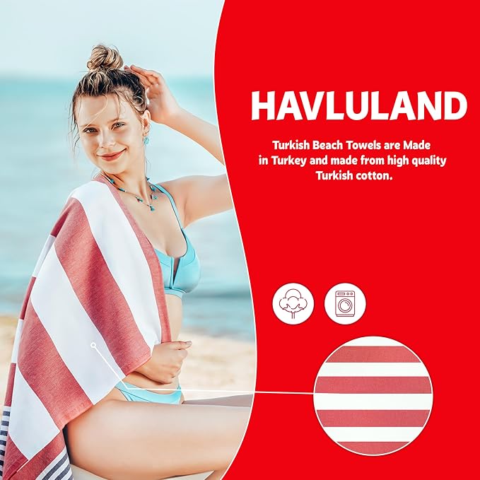 HAVLULAND Turkish Beach Towels, Oversized 40"x72" Turkish Bath Towel, Highly Absorbent Quick Dry Sand Free Beach Towels for Beach Pool Spa Gym Yoga Travel Camping Picnic Blanket - Pink/Blue