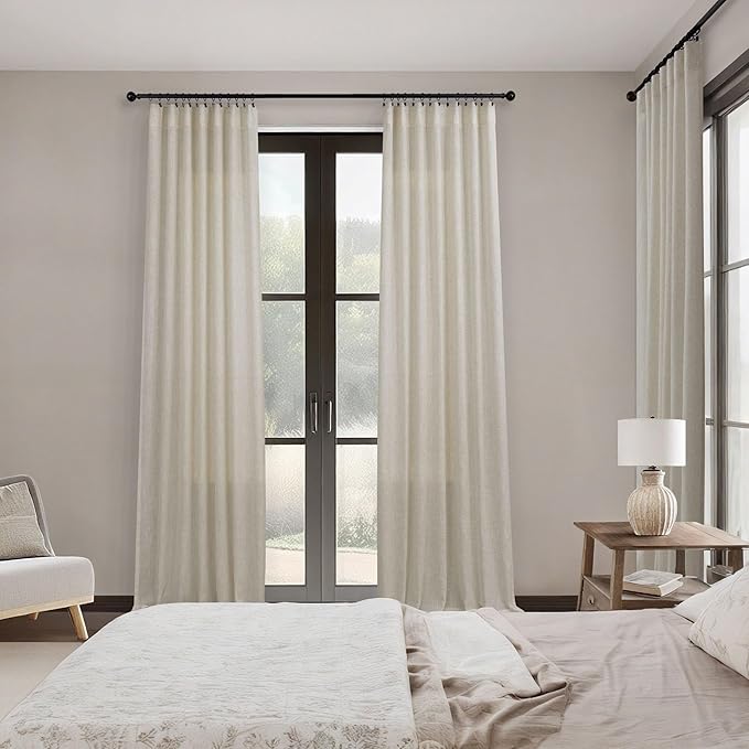 Pitalk Flax Linen Curtains 5 FT Wide by 84 Inches Long for Bedroom Sheer Linen Large Drape Light Filter Extra Wide Curtains for Living Room Dining Hall 2 Panel Set Back Tab Pocket 60 x 84 Length Beige