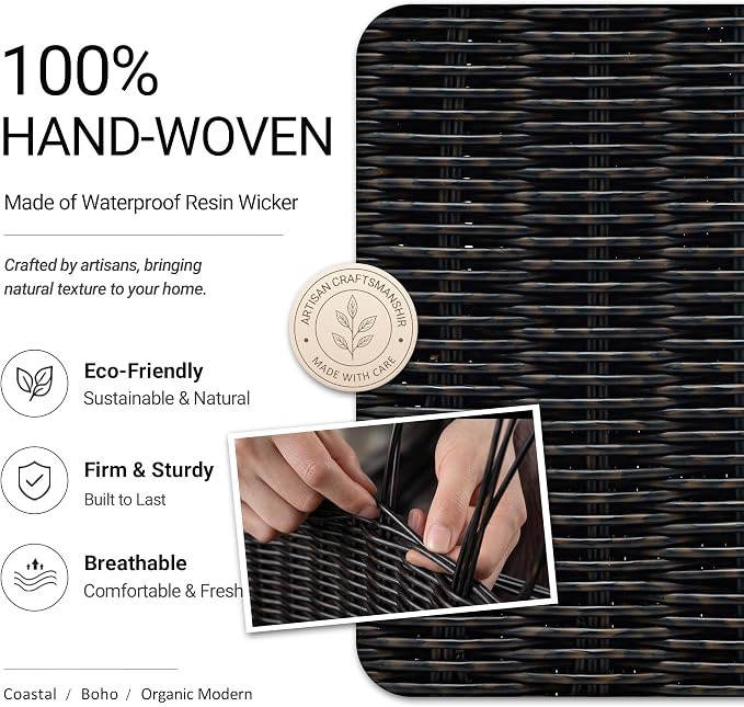 Pantry Organizers, Handwoven Large Wicker Baskets for Shelves, Labeled Storage Baskets for Organizing with Handles - Waterproof Plastic Storage Bins, Boho Decorative, 3Pack, Black