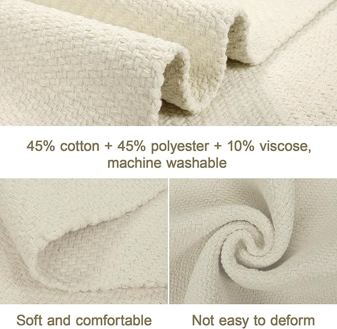 LEEVAN Hallway Runner Rug 2.6' x 8', Cream Braided Kitchen Runner, Washable Woven Reversible Bathroom Rug, Farmhouse Entryway Carpet, Low-Profile Floor Carpet for Doorway/Laundry Room/Bedroom