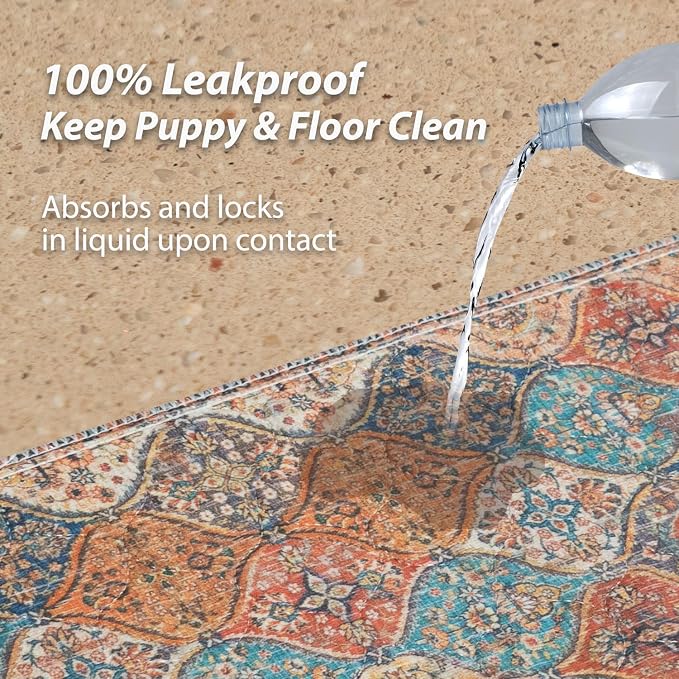 nunubaby Reusable Potty Pads for Dogs for Crates and Floors. Washable Pee Pads for Dogs, Stylish, Non-Slip and Leak-Proof Pee Pads.(Cream/Multi, 36" x36")