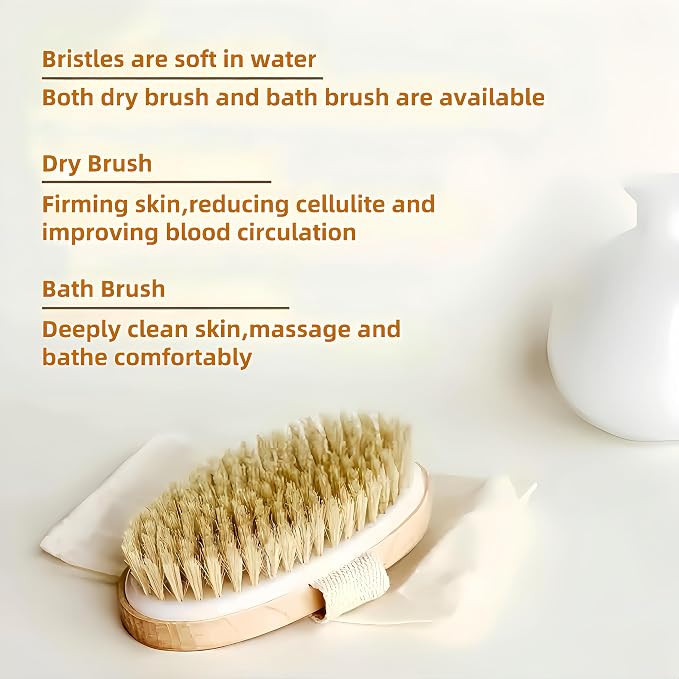 Dry Brush,Natural Bristle Exfoliating Scrubber,Dry Brushing Body Brush for Lymphatic Drainage,Cellulite Decrease,Dry Skin,Blood Circulation Boost and Pore Cleansing