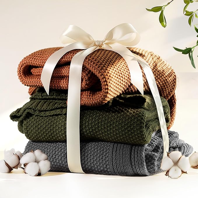 100% Cotton Cable Knit Throw Blanket, Large Lightweight Soft Knit Blanket for Sofa Couch Bed, Breathable All-Season Throw, Cozy Decorative Blanket, 60 x 80 Inch,Burnt Orange