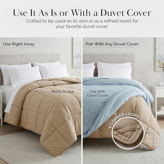Southshore Fine Living, Inc. Queen Bed Comforters, Full Size Bedspread, Fluffy Comforter Queen Set, Down Alternative Taupe Comforter, Queen Size/Full, Pet Hair Resistant Bedding, Wrinkle Free, Taupe