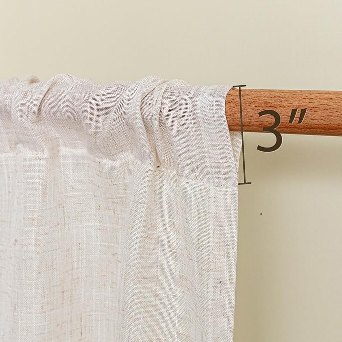 MYSKY HOME Semi Sheer Natural Linen Curtains 36 Inch Length 2 Panels, Light Filtering Cream Tiers Curtains Rod Pocket Neutral Window Drapes for Bathroom/Kitchen/Basement, Linen, 34 x 36 Inch