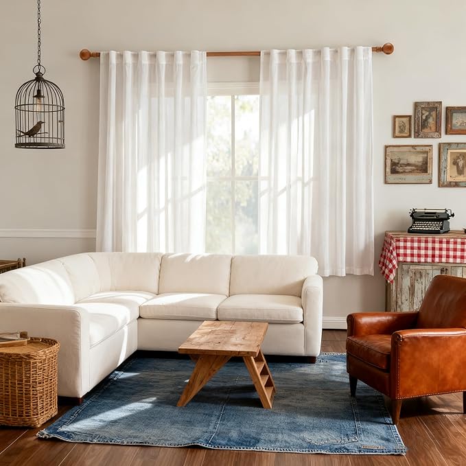 MYSKY HOME Short Curtains for Bedroom Small Windows, Light Filtering Sheer Drapes Kitchen Bathroom Panels Set Boho Decor Country Style, Light Filtering Privacy Protect, 50x54, White, 2 Pieces