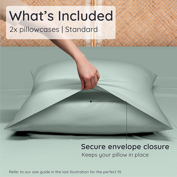Bambaw 100% Viscose Derived from Bamboo Pillowcase Standard Size – Set of 2 Cooling Pillow Cases Standard Size, Breathable & Anti Acne Pillowcase, Cooling Pillow Cover, Envelope Closure (Sea Glass)