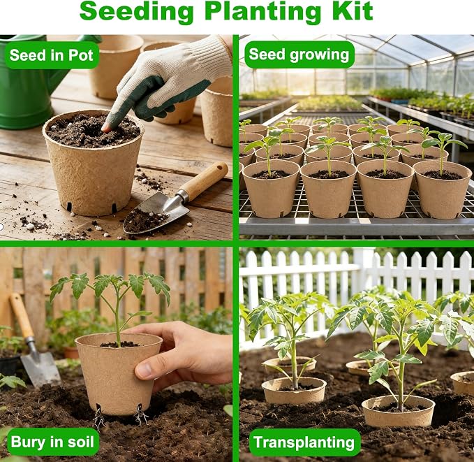 JNYONG 60 Packs 4 Inch Peat Pots,Biodegradable Pots for Seedlings with Drainage Holes, Garden Germination Nursery Pots with 50Pcs Plant Labels