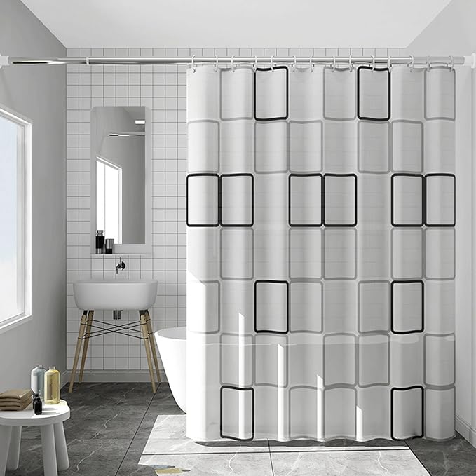 Plastic Shower Liner - Premium PEVA 5G Shower Curtain Liner with Rustproof Grommets and 3 Weighted Magnets, Waterproof Shower Curtains for Bathroom (Large Block, 72" x 72")