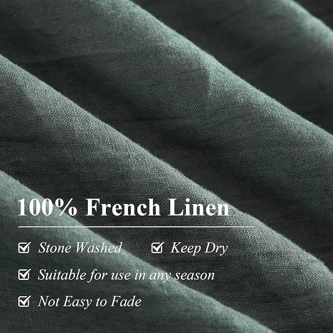 Ivellow Green Linen Duvet Cover King - 100% Pure French Flax Linen - Soft, Breathable, Natural - King Size Duvet Cover & 2 Pillow Shams