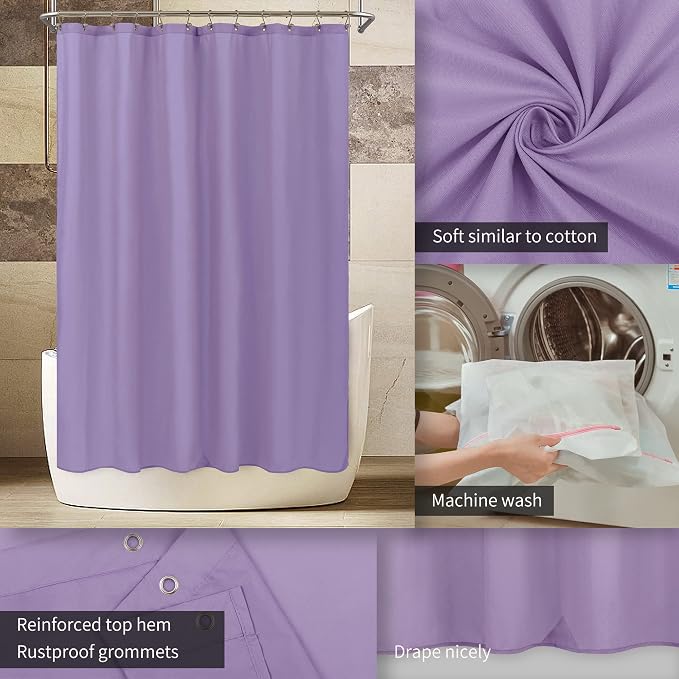 ALYVIA SPRING Lavender Purple Fabric Shower Curtain Liner Waterproof - Soft & Light-Weight Cloth Shower Liner with 3 Magnets, Hotel Quality & Machine Washable - Standard Size 72x72, Lavender