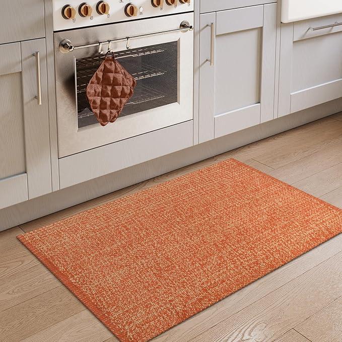 LEEVANG Small Bathroom Rug, 2' x 3' Washable Woven Entryway Rug Low Profile, Terra Reversible Front Door Mat, Farmhouse Kitchen Mat Modern Carpet for Bedroom/Porch/Back Door Decor
