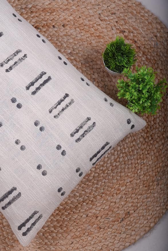 Trade Star Hand Block Print Throw Pillow Cover 100% Cotton Pillow Cover Indian Handwoven Decorative Fall Decor Cushion Cover for Living Room (Ivory (Blossom), 14X22 Inch)