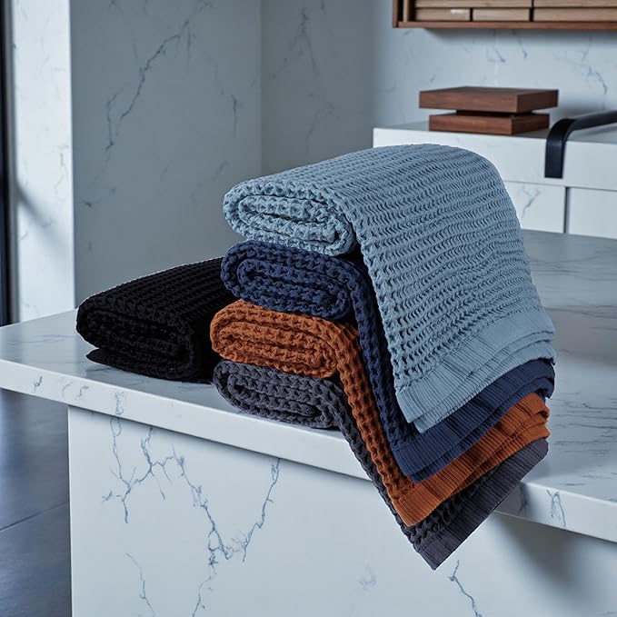 DEMMEX Organic Cotton Waffle Weave Turkish Bath Towel - Ultra Soft Lightweight Quick Dry, Oeko-Tex Certified, 100% Turkish Cotton (Jet Black, Large (60x30))