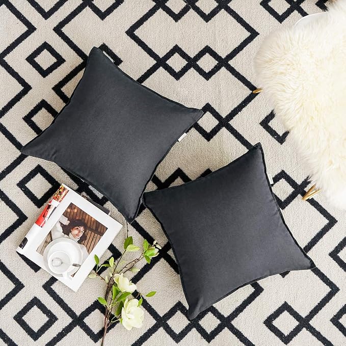Jeanerlor Set of 2 Decorative Cotton Linen Couch Throw Pillow Case 26"x26" Sofa Pillow Durable Classy, Comfortable Cushion Cover for Living Room Car (65 x 65cm) Dark Grey