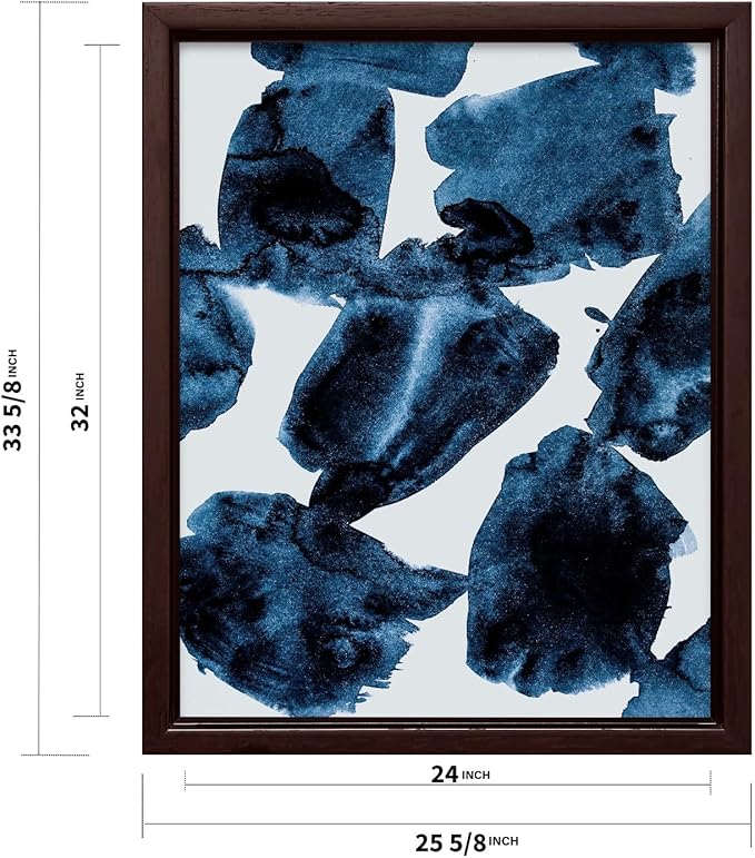 Monem Art Blue Abstract Watercolor Texture Print - Minimalist Modern Art Poster - Wall Decor for Living Room, Bedroom or Office - 24x32 Brown Framed CANVAS Wall Art by Mareike Bohmer