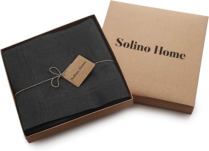 Solino Home Linen Black Tablecloth 60 x 108 Inch - 100% Pure Linen Rectangular Tablecloth - Machine Washable Table Cloth - Fete