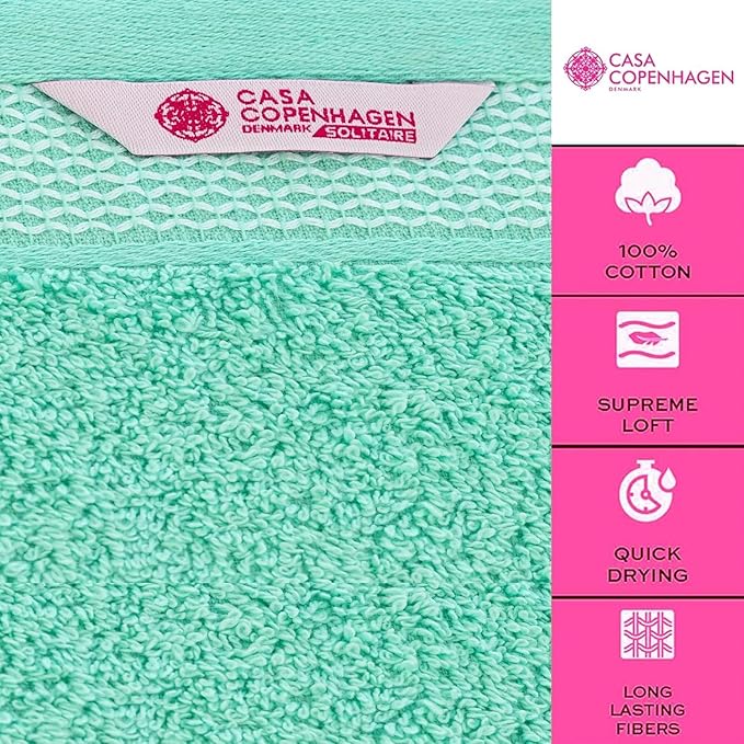 CASA COPENHAGEN Solitaire 6Pcs 100% Egyptian Cotton Large Designer Towels Gift Set- Aquamarine, 600GSM, 2Bath 2Hand 2Washcloths, Bath Towels for Bathroom Set for Women & Men