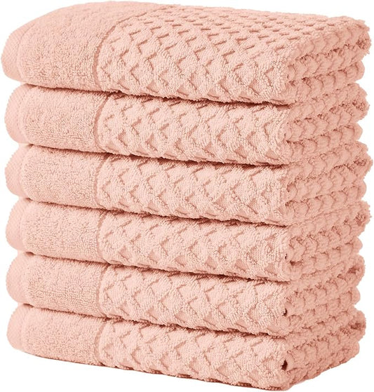 Great Bay Home Hand Towels - 100% Cotton 6 Pack 26x16 Hand Towel Set - Absorbent, Durable, Quick-Dry Towels for Bathroom (Pink)