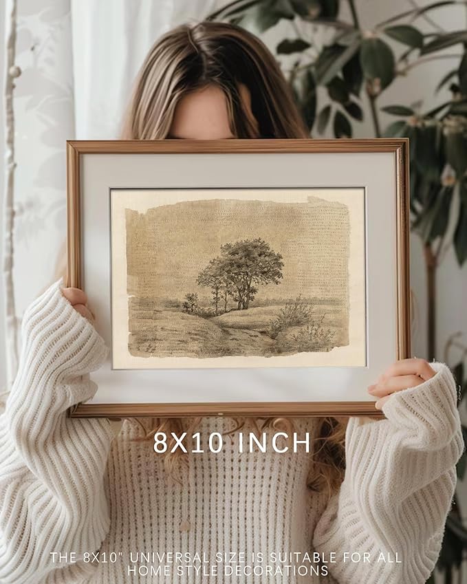 Vodefoad Neutral Wall Art Decor Vintage Tree Sketch Canvas Prints Moody Antique Landscape Art Rustic Neutral Nature Drawing Oil Painting for Gallery Nursery Bedroom Bathroom Office - 8x10Inch Unframe