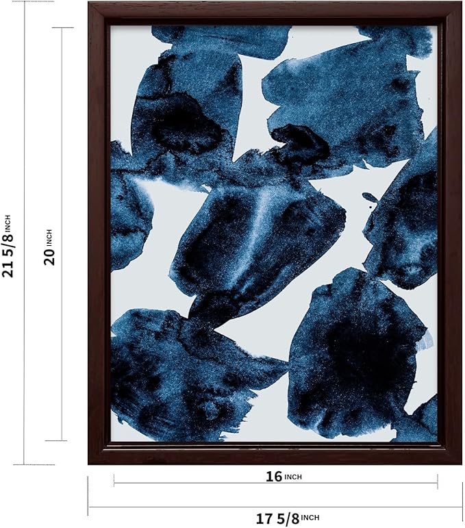 Monem Art Blue Abstract Watercolor Texture Print - Minimalist Modern Art Poster - Wall Decor for Living Room, Bedroom or Office - 16x20 Brown Framed CANVAS Wall Art by Mareike Bohmer