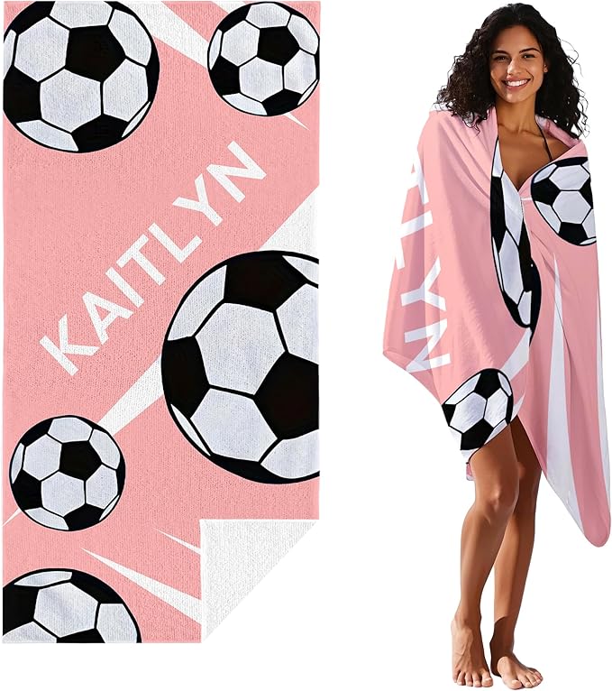 Personalized Beach Towel With Name, Custom Beach Towel with Text, Customized Football Microfiber Pool Towel, Quick Dry & Absorbent Swim Towel for Adult,Anniversary, Birthday, Summer Holiday,Vacation