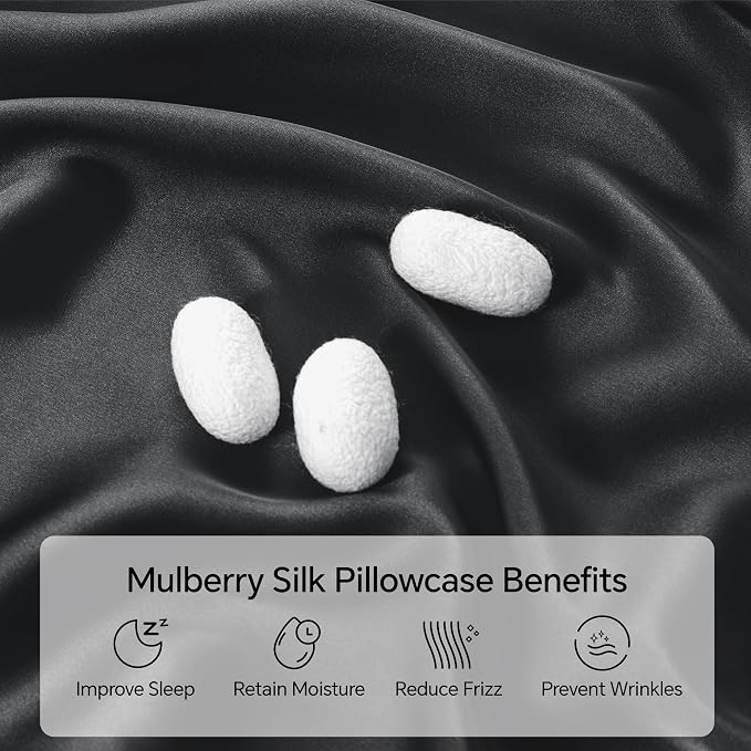 INFIIXSO Body Pillow Cover with Zipper, Luxury Mulberry Silk Body Pillow Case 20x54 Inches, Ultra Smooth and Soft Cooling Long Pillowcase, Gift for Women, Men(Black)