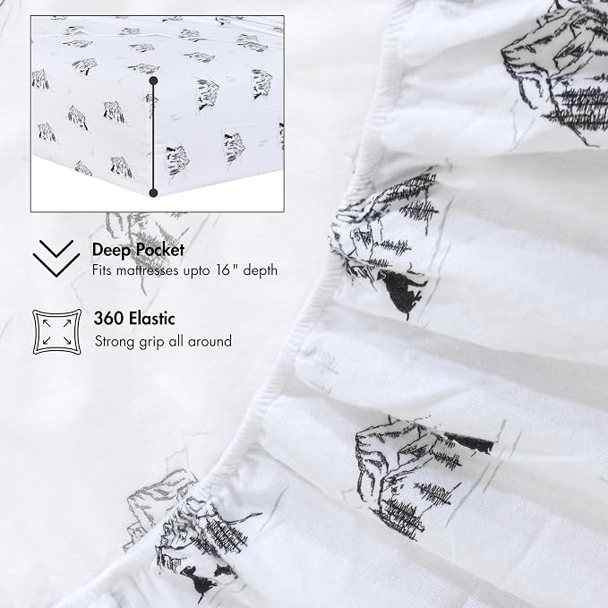 RUVANTI Flannel Sheets King Size - 100% Cotton Double Brushed King Bed Sheets Set - Deep Pockets 16 Inches - All Seasons Breathable & Extra Soft - Warm & Cozy, 4 Piece, Soul Dog White