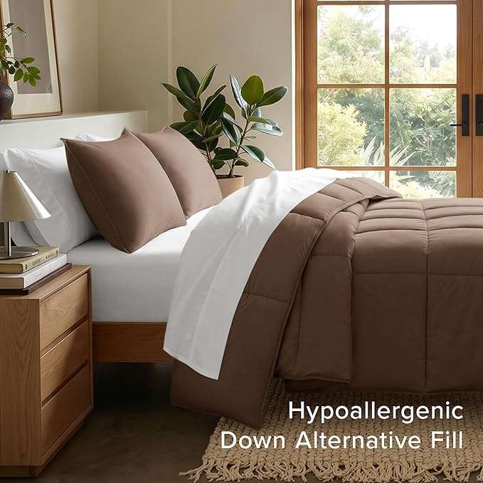 Bare Home Comforter Set - King/California King Size - Ultra-Soft - Goose Down Alternative - Premium 1800 Series - All Season Warmth (King/Cal King, Cocoa)