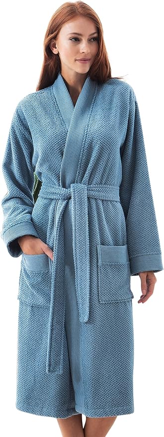 SEYANTE Turkish Cotton Bathrobe for Women - Organic GOTS Certified Terry Hooded Kimono Robe - Spa Quality Women's Cotton Robe