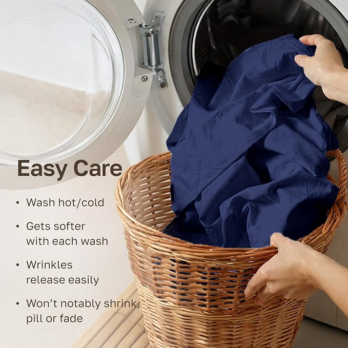California Design Den King Size Sheets Deep Pocket Set - Soft 100% Organic Cotton Sheets, Crisp Percale, Breathable and Durable Bedding Set - Navy Blue