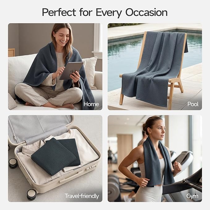 ecolook 4 Pack Waffle Bath Towel Set, 100% Cotton Lightweight & Quick-Dry Bath Towels, Ultra-Absorbent and Breathable, Lint-Free Hotel & Spa Towels for the Bathroom, Gym, and Travel - Gray