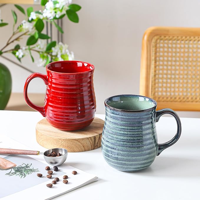 23 oz Large Ceramic Coffee Mugs, Handmade Cup with Large Handle, Big Tea and Coffee Cups for Office and Home, Microwave and Dishwasher Safe (Blue Green)