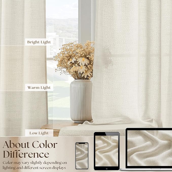 2 Panels 36 Inch Half Kitchen Curtains Sets for Bathroom RV Campers, Farmhouse Natural Linen Drapes Non-See-Through Privacy Short Windows Curtains 36 Inch Length Rod Pocket W30xL36