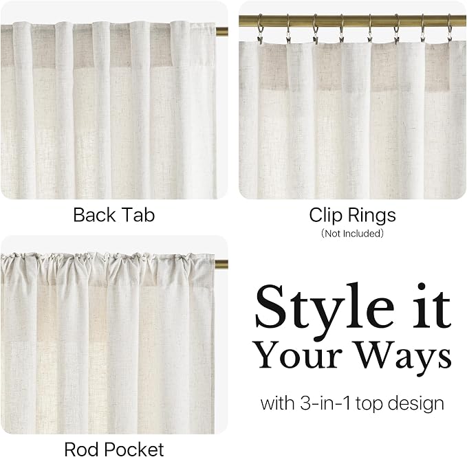 NICETOWN Linen Kitchen Curtains 18 inch Long, Light Filtering Privacy Small Cafe Curtains 55" W, Linen Textured Elegant Short Window Treatments for Farmhouse Home Decor