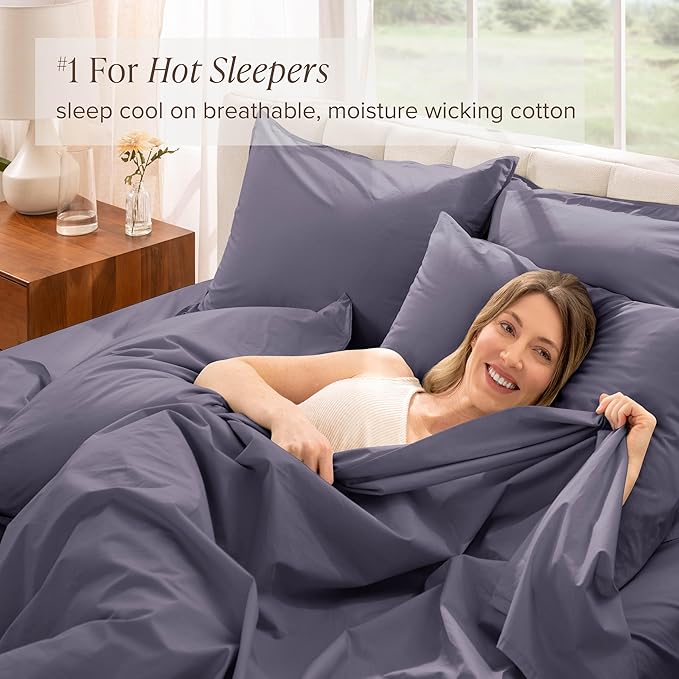 Bare Home 100% Organic Cotton Twin Sheet Set - Crisp Percale Weave - Lightweight & Breathable - Bedding Sheets & Pillowcases (Twin, Dusty Purple)