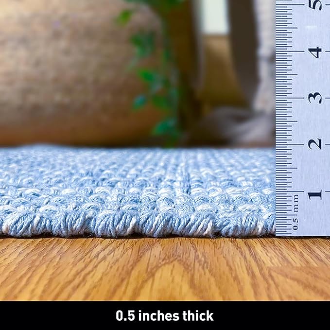 Chardin home Blue & White Reversible Runner Rug, 2x5 feet Machine Washable Cotton Rug, Perfect for hallways, stairwell, Kitchen Bedroom