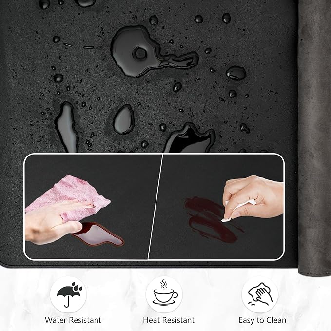Desk Mat, Dual-Sided Pad, Large Mouse Pad, Natural Cork & PU Leather Non-Slip Waterproof Mats for Office and Home (Black, 31.5" x 15.7")
