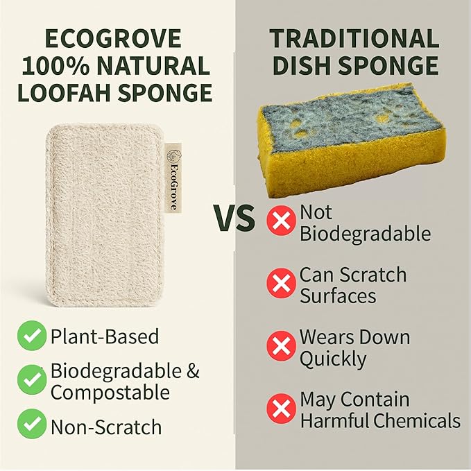 Natural Loofah Dish Sponges 4 Pack – 100% Plant-Based Luffa Scrubber for Dishes, Pots & Nonstick Pans – Compostable, Non-Scratch Kitchen Sponge for Sink, Tile & Everyday Cleaning