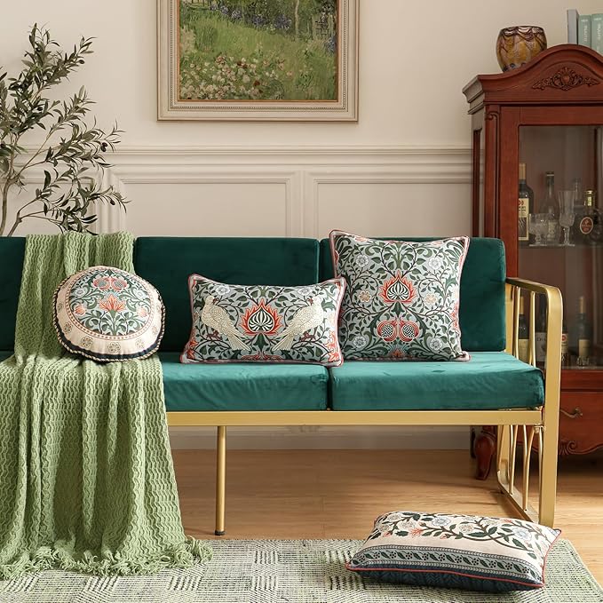 ISAENNE Design Square Retro Elegant Linen Throw Pillow Covers 18"x18" Pack of 2, Blue Gray Floral Pattern Cushion Covers Decor Pillowcases for Bed,Living Room,Outdoor,Car