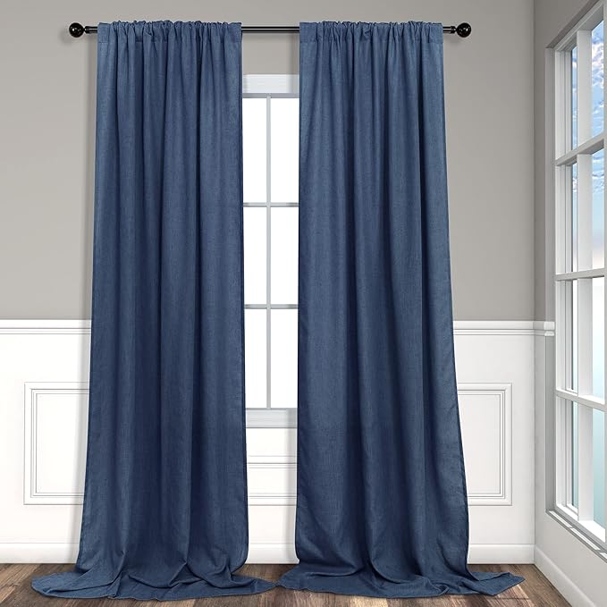 Navy Curtains 108 Inches Long for Living Room 2 Panels Set Back Tab Pocket Light Reducing Semi Transparent Soft Linen Airy Flowy Dark Blue Sheer Curtain for Dining Room Large Windows Sliding 9 FT Tall