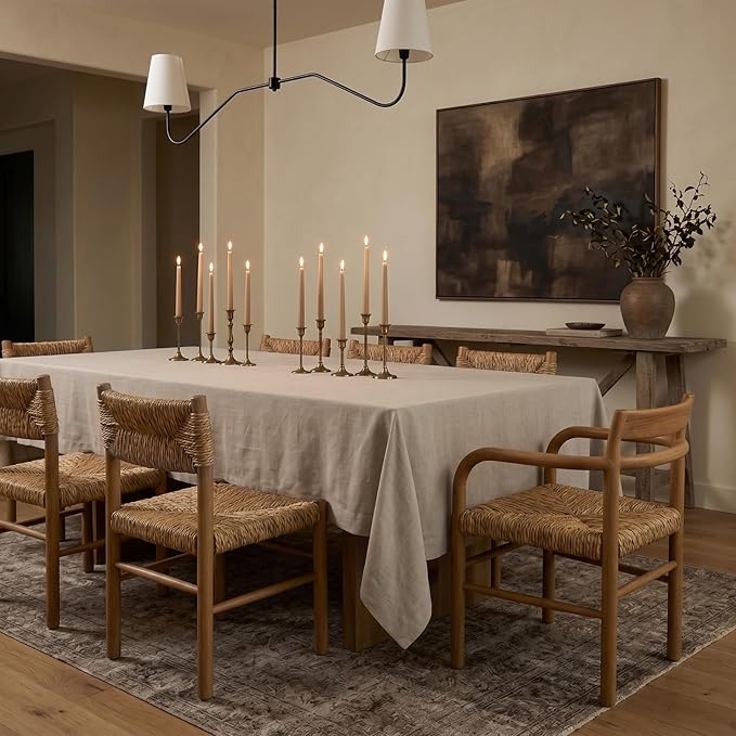 Solino Home Linen Natural Tablecloth 60 x 132 Inch - 100% Pure Linen Rectangular Tablecloth - Machine Washable Table Cloth for Summer - Fete